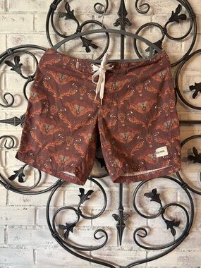 Rhythm. Men’s Rust Brown Paisley-Print Swim Board Shorts